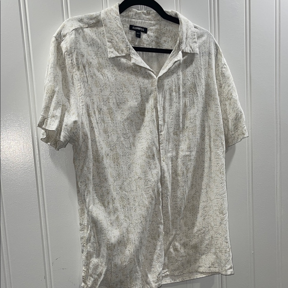 Express Men's Beige Patterned Button Down Shirt - image 1